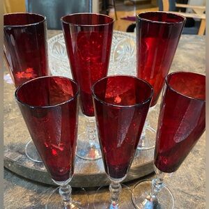 Retro/ Vintage Ruby Red Champaign Glasses (Handmade Quality)